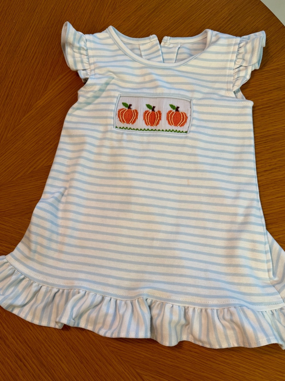 Girls 24mo Southern Smocked Co Light Blue Striped Dress with Fall Pumpkin Patch